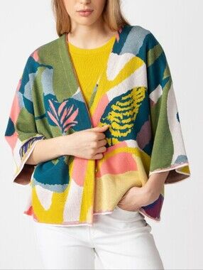 IVKO Multicolor Abstract Floral Open-Front Knit Cardigan Size XXS/ XS